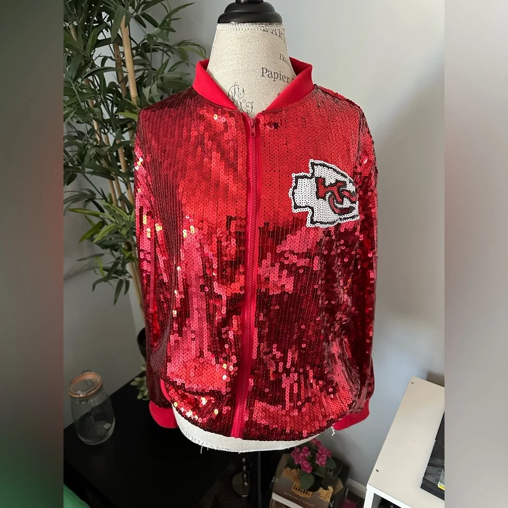 Kansas city cheifs jacket women bling sequins large or medium - Picture 2 of 3
